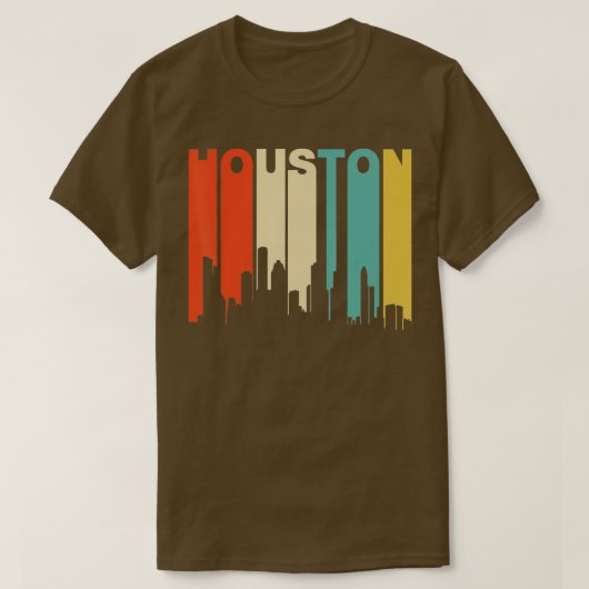 Retro 1970er Stil Houston Texas Skyline T-Shirt (Design vorne)