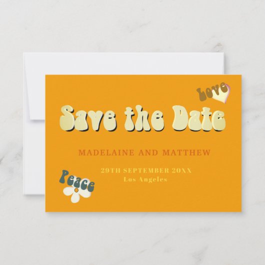 Retro 1970er Theme Wedding Save the Date (Rückseite)