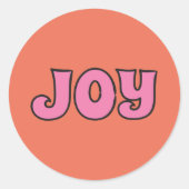 Retro 1970s Lettering Joy Christmas Orange, Pink Runder Aufkleber (Vorderseite)