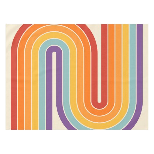 Retro 1970s Style Arched Stripes Geometric Pattern Tischdecke (Vorderseite (Horizontal))