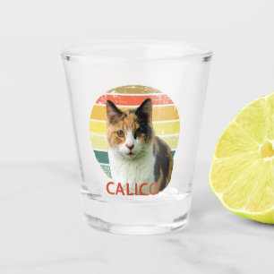 Retro 1980 Faded Sunset Calico Moggy Cat Art  Schnapsglas