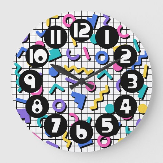 Retro 1980er/1990er Memphis Style Große Wanduhr (Vorderseite)