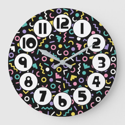 Retro 1980er/1990er Memphis Style Große Wanduhr (Vorderseite)