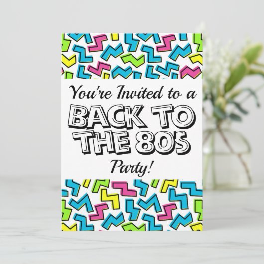 Retro 1980er Cooles Niedliches Pattern 80er-Party Einladung (Stehend Vorderseite)