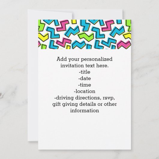 Retro 1980er Jahre Cooler Niedlicher 80er Memphis- Einladung (Rückseite)