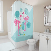 Retro 1980er Jahre Memphis Stil rosa Flamingos Duschvorhang (Beispiel)