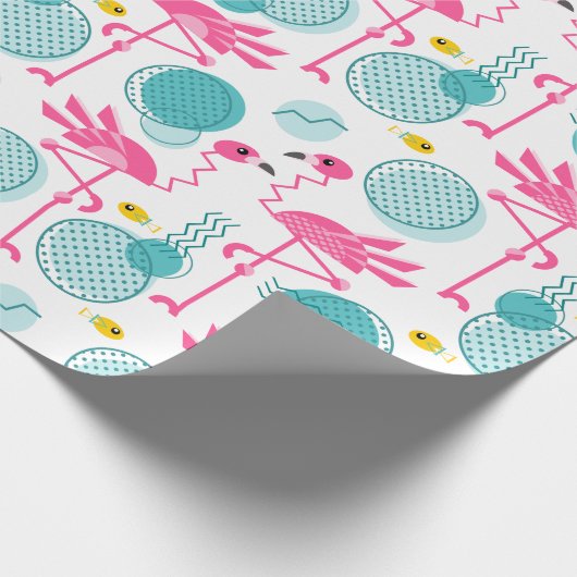 Retro 1980er Jahre Memphis Style Flamingo Tropical Geschenkpapier (Ecke)