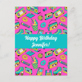 Retro 1980er Neon Pink Bright Muster Vintag Tech Postkarte
