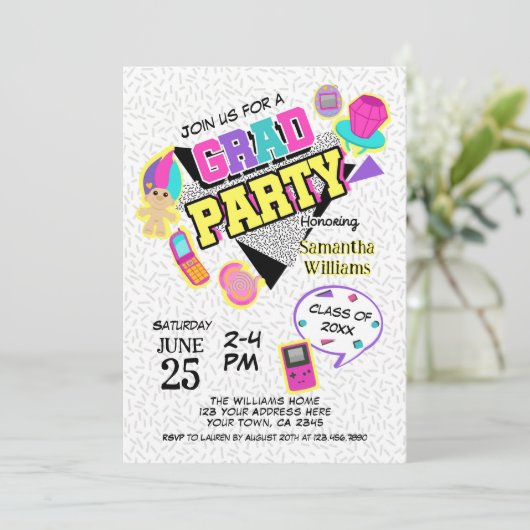 Retro 1990er-Graduierungspartei Einladung (Stehend Vorderseite)