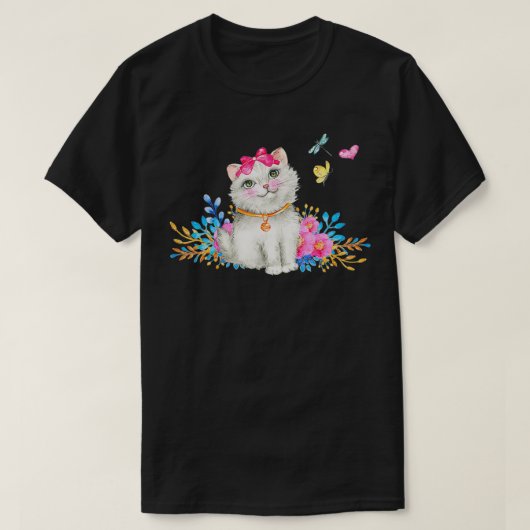 Retro 1990s Tacky Cat Kitten and Butterflies T-Shirt (Design vorne)