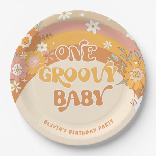 Retro 1 Groovy Baby Geburtstag Pappteller (Vorderseite)