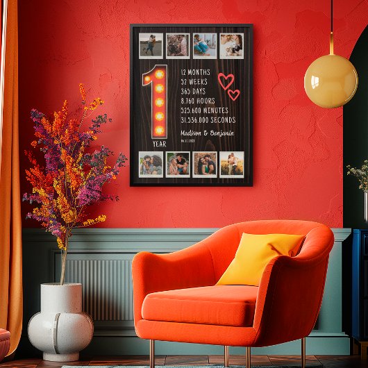 Retro 1. Jubiläum Hört Custom Foto Collage Poster