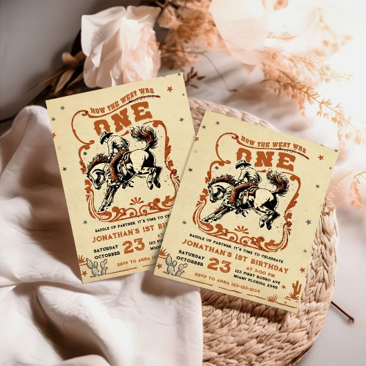 Retro 1. Rodeo Western Cowboy Birthday Einladung