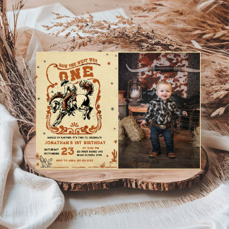 Retro 1. Rodeo Western Cowboy Birthday Foto Einladung