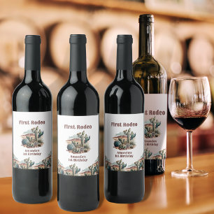 Retro 1. Rodeo Western Kaktus Geburtstag Weinetikett