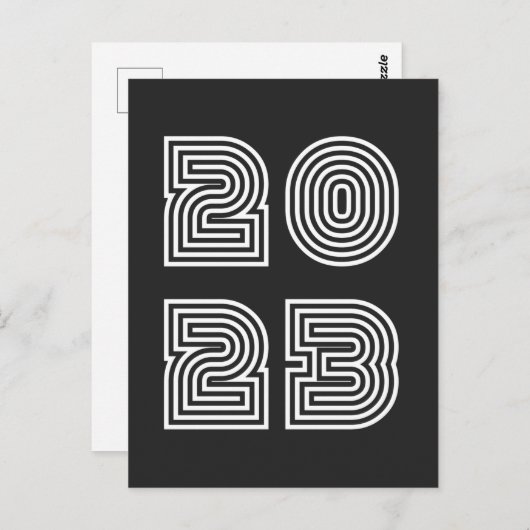 Retro 2023 Frohes neues Jahr im Stil der Linien Sc Postkarte (Vorne/Hinten)
