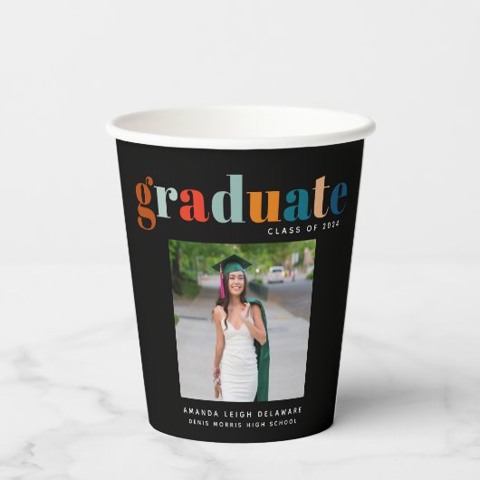Retro 2024 Grad Foto Pappbecher (Rückseite)