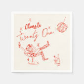 Retro 21. Handgezeichnete Küstenküste Mädchen Gebu Serviette (Vorderseite)