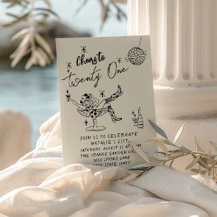 Retro 21. Handgezeichnetes Cowgirl Coastal Fun Geb Einladung