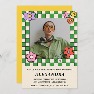Retro 28. Geburtstagseinladungen Groovy Blume Einladung