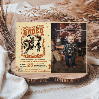 Retro 2. Rodeo Western Cowboy Birthday Foto Einladung