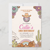 Retro 2. Rodeo Western Girl Birthday Einladung (Vorderseite)