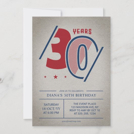 Retro 30. Geburtstag Einladung (Vorderseite)