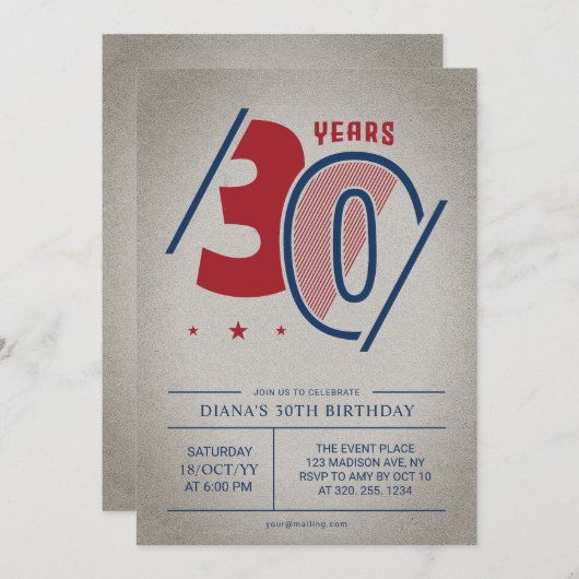 Retro 30. Geburtstag Einladung (Vorne/Hinten)