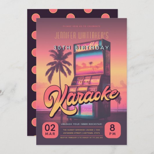 Retro 30. Geburtstag Karaoke Party Einladung (Vorne/Hinten)