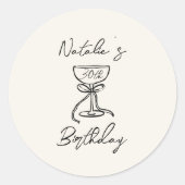 Retro 30. Handgezeichneter Bow Champagne Glass Geb Runder Aufkleber (Vorderseite)