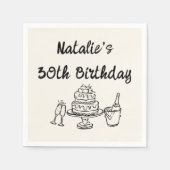 Retro 30. Handgezeichneter Cake Champagner zum Geb Serviette (Vorderseite)