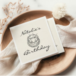 Retro 30. Handgezeichneter Kuchen Dreißig Spaß Geb Serviette