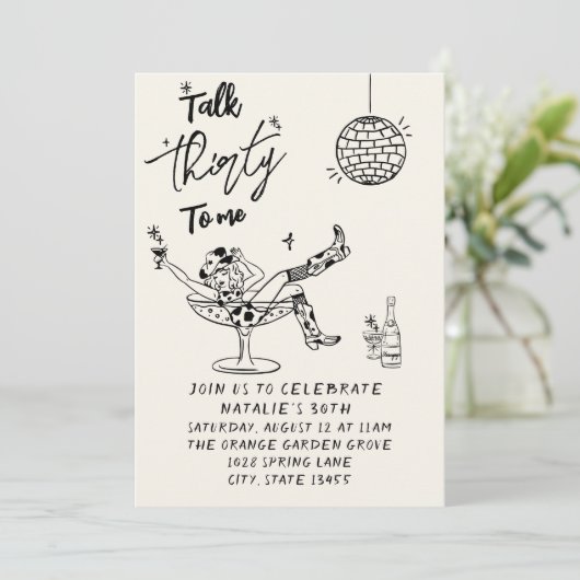 Retro 30. Kuh Mädchen reden dreißig zu mir Geburts Einladung (Stehend Vorderseite)