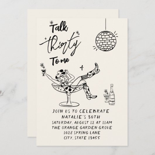 Retro 30. Kuh Mädchen reden dreißig zu mir Geburts Einladung (Vorne/Hinten)