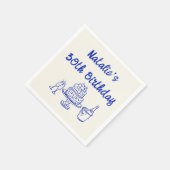 Retro 30th Blue Hand Drawn Cake Champagne Geburtst Serviette (Ecke)