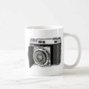 Retro 35 mm Filmkamera Fotograf Kunst Zeichnend Kaffeetasse