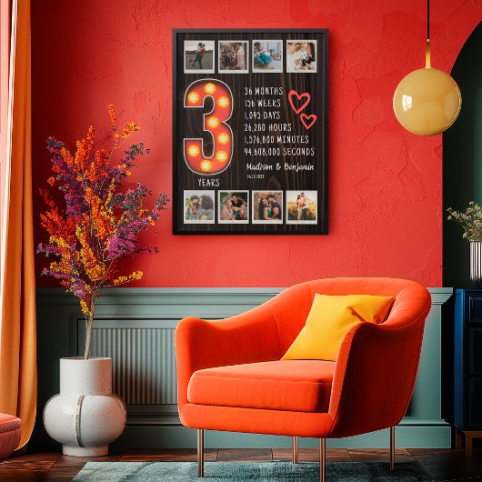 Retro 3. Jubiläum Wood Custom Foto Collage Poster