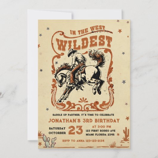 Retro 3. Rodeo Western Cowboy Birthday Einladung (Vorderseite)