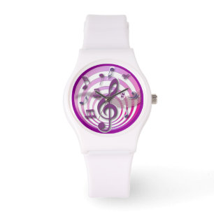 Retro-3D-Effekt Rosa Musical Notizen Armbanduhr