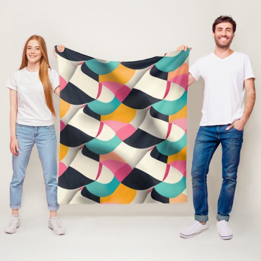 Retro 3D Geometrisches Muster in Aquamarin, rosa, Fleecedecke (Beispiel)