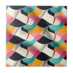 Retro 3D Geometrisches Muster in Aquamarin, rosa, Fliese