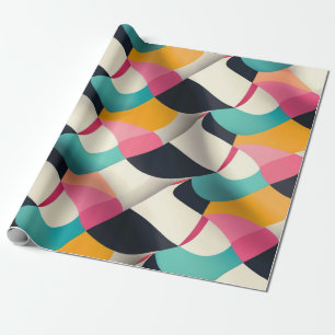 Retro 3D Geometrisches Muster in Aquamarin, rosa, Geschenkpapier