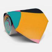 Retro 3D Geometrisches Muster in Aquamarin, rosa, Krawatte (Gerollt)