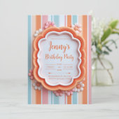 Retro 3D Gummy Flower Striped Frame Birthday Einladung (Stehend Vorderseite)