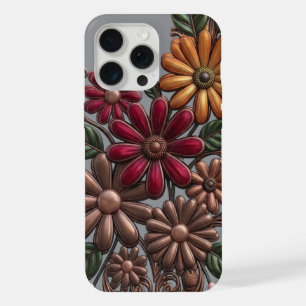 Retro-3D-Metall-Blumen-ClipArt - Erdiges Kupfer iPhone 15 Pro Max Hülle