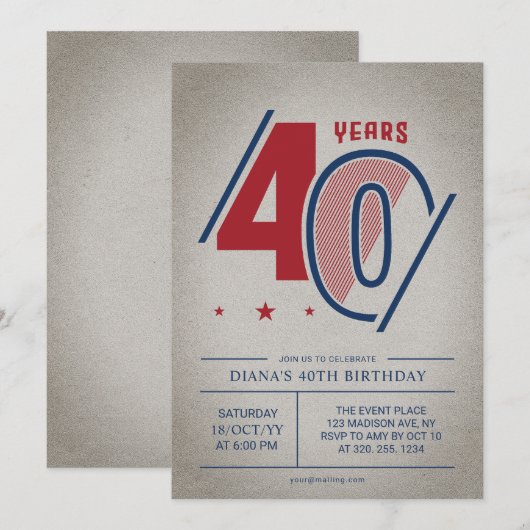 Retro 40. Geburtstag Einladung (Vorne/Hinten)