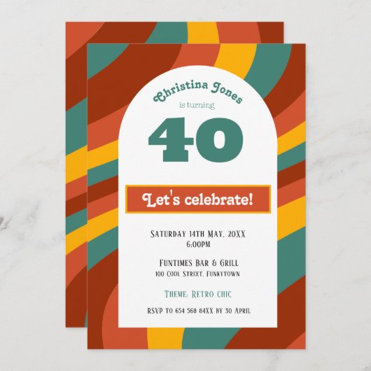 Retro 40. Geburtstagseinladung Einladung (Vorne/Hinten)