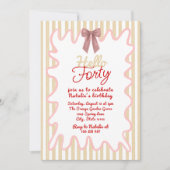 Retro 40. Handgemalt Hallo vierzig Foto Geburtstag Einladung (Vorderseite)