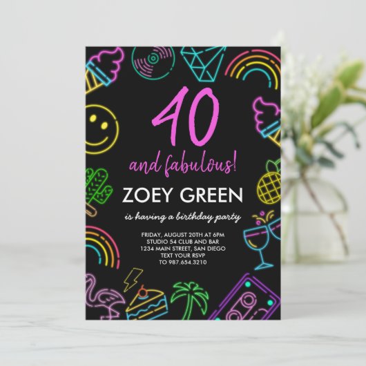 Retro 40 und eine fabelhafte Einladung zum Geburts (Stehend Vorderseite)