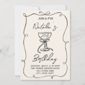 Retro 40th Hand Drawn Bow Champagne Glass Geburtst Einladung (Vorderseite)